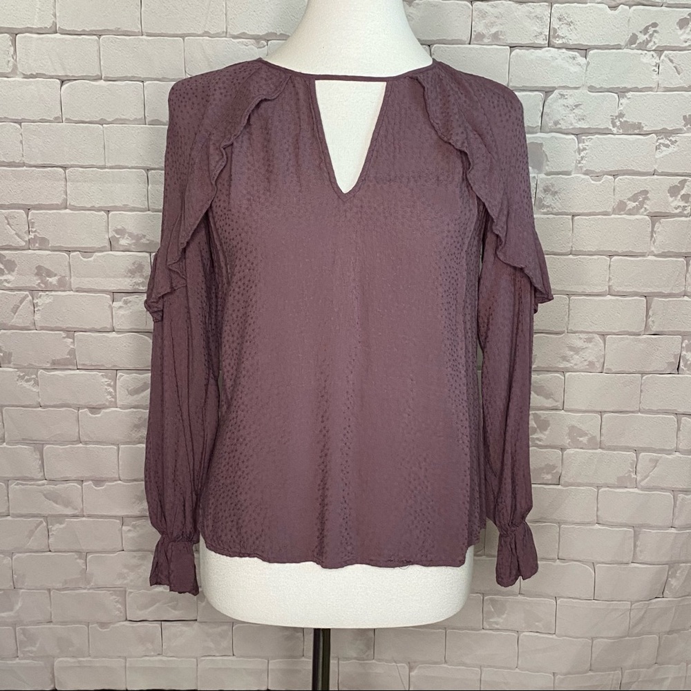 Lush Ruffled Long Sleeve Top XS Plum
